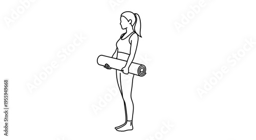 Woman holding yoga mat, ready for fitness and wellness activities
