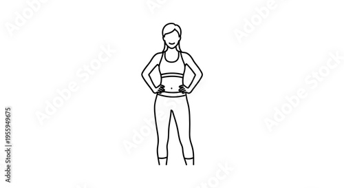 Woman in sportswear standing with hands on hips, fitness and healthy lifestyle icon