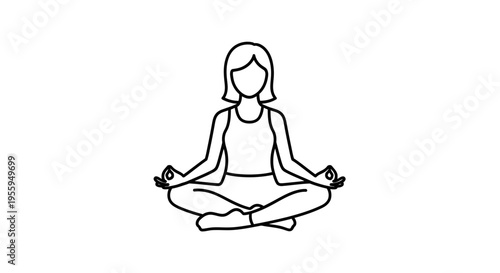 Woman meditating in lotus pose, yoga, mindfulness, relaxation, healthy lifestyle, line art icon