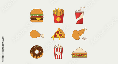 Colorful fast food icons on white 20.
