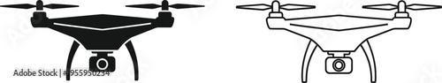 Drone camera comparison black white line art illustration Vector