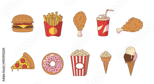 Fast food icons on white background 18.