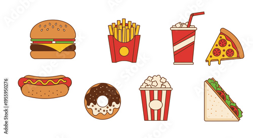 Fast food icons set with burger 2.
