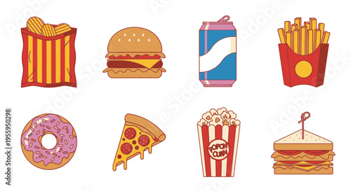 Fast food items on white background 7.