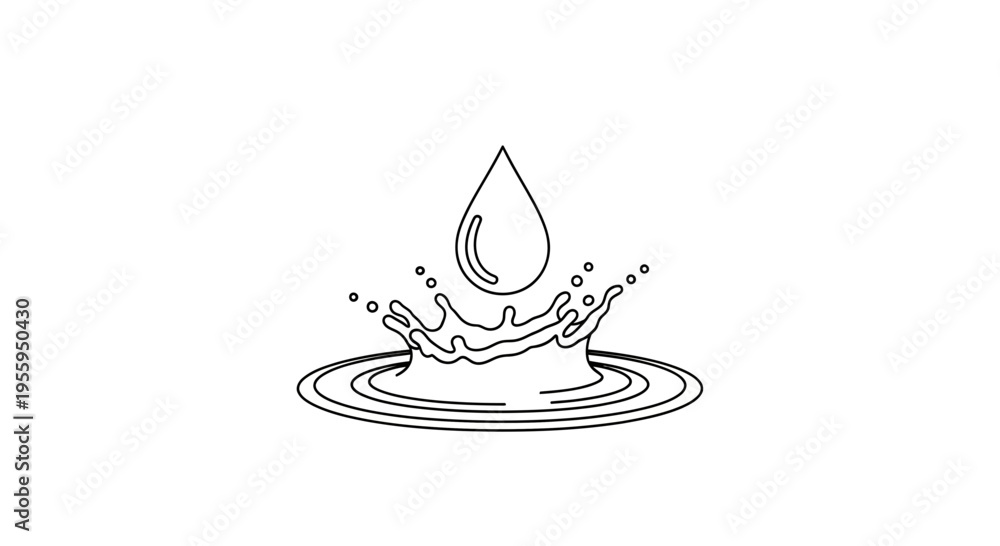 Fototapeta premium Water Drop Splash Crown Effect with Ripples - Line Art