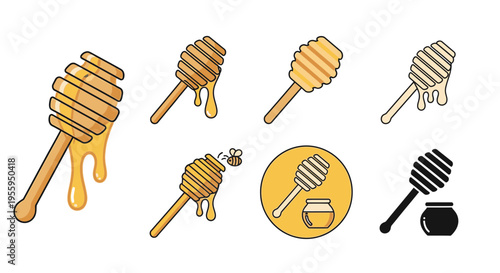 Honey dippers in various designs.