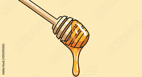 Honey dripping from wooden dipper stick 1.