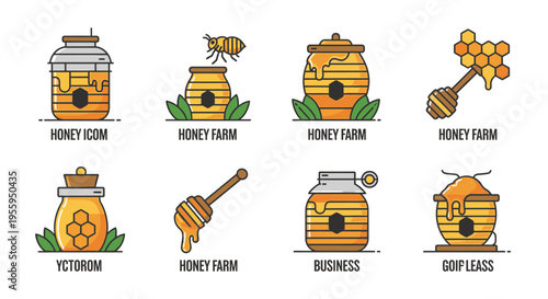 Honeycomb and beehive icons set.