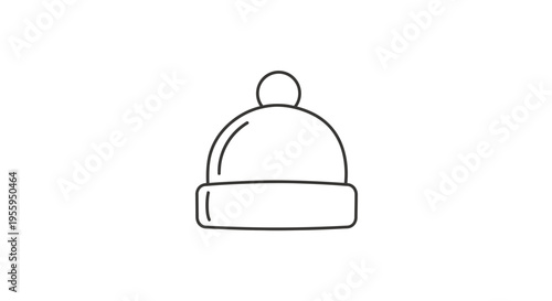 Winter Beanie Hat Icon, Minimalist Line Art, Bobble Hat Symbol, Cold Weather Accessory