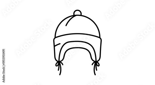 Winter Hat with Ear Flaps Icon, Simple Line Drawing of a Trapper Hat