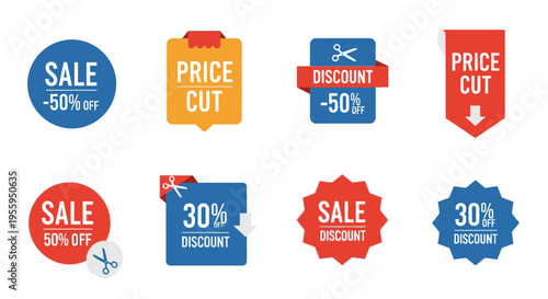 Sale discount price cut labels.