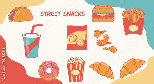 Variety of tasty street food snacks 1.