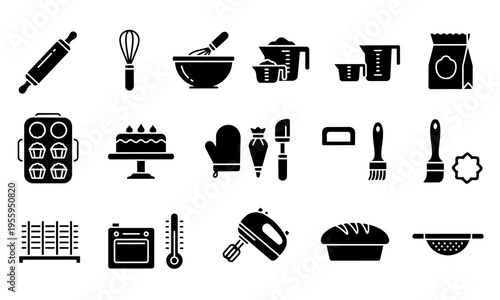 Baking Pastry Equipment Silhouette Icons