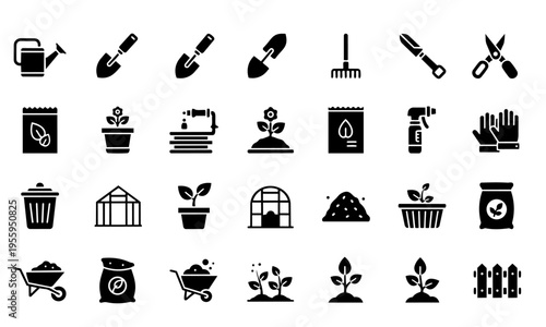Gardening Agriculture Planting Silhouette Icons