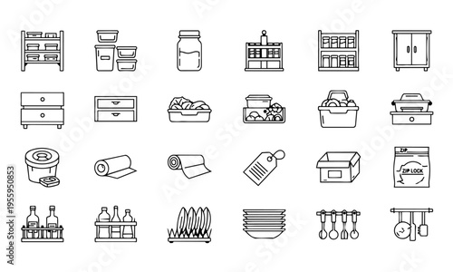 Kitchen Storage Organization Outline Icons