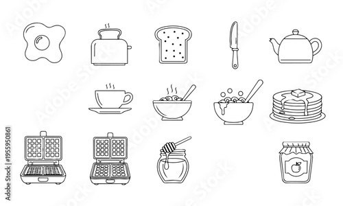 Breakfast Food Bakery Outline Icons