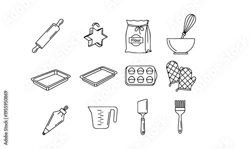 Baking Tools Equipment Outline Icons