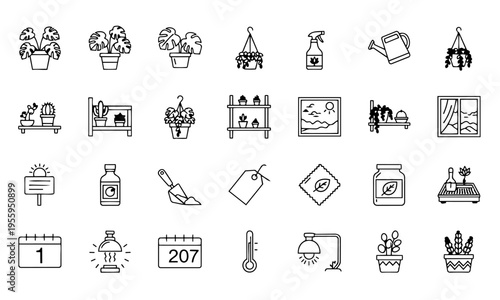 Indoor Gardening House Plants Outline Icons