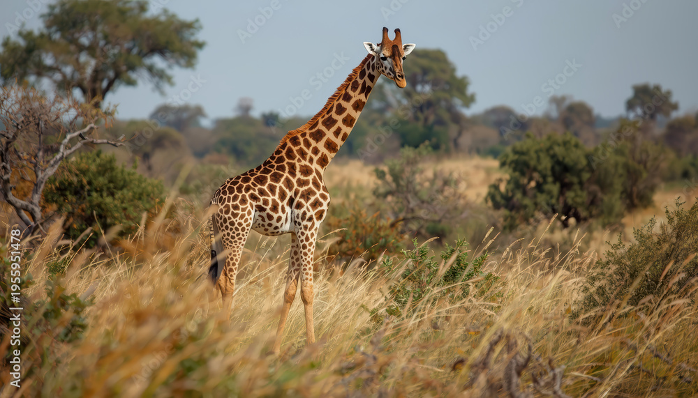 Obraz premium Giraffe savanna tall grass wildlife portrait elegant long neck