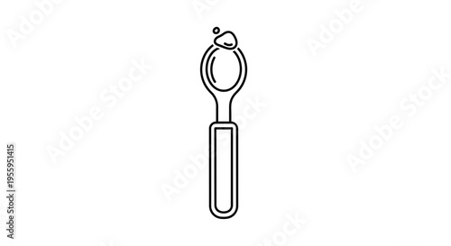 Spoon with food drops, simple line art icon, clean design