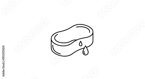Sponge with dripping water, simple line art icon, clean, hygiene, washing concept