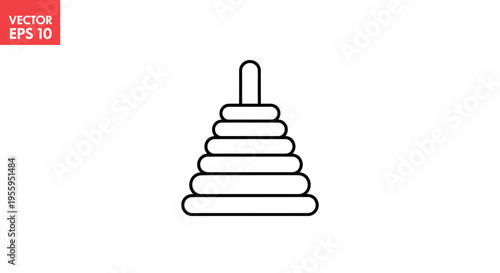 Stacking Ring Toy Icon Outline, Baby Educational Game, Simple Vector Illustration