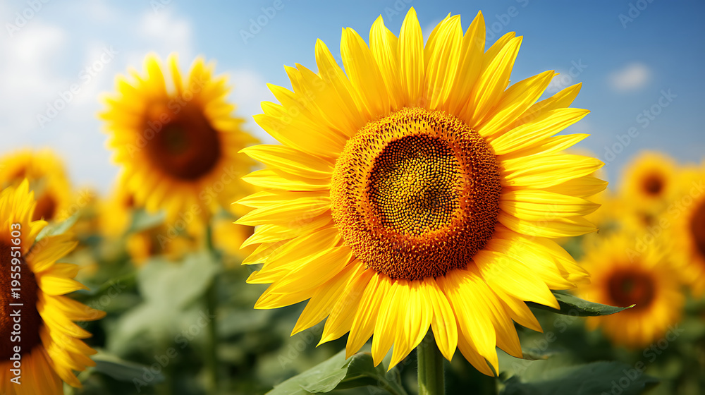 Fototapeta premium A close up of a yellow sunflower in a field