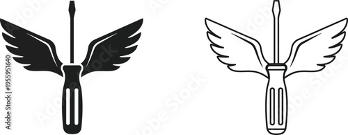 Winged screwdriver symbols Vector