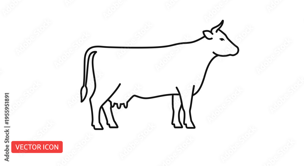Obraz premium Simple Line Icon of a Cow Standing, Vector Illustration of Farm Animal
