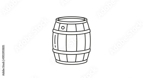 Simple line drawing of a wooden barrel, isolated on white background