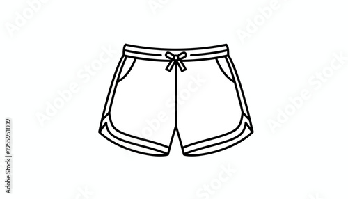Simple Line Drawing of Athletic Shorts with Drawstring and Pockets
