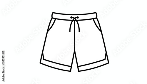 Simple Line Drawing of Athletic Shorts with Drawstring and Pockets