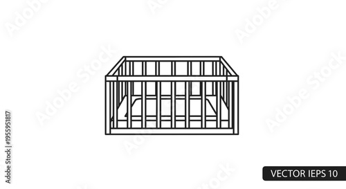 Simple Line Drawing of a Wooden Baby Crib or Playpen on White Background