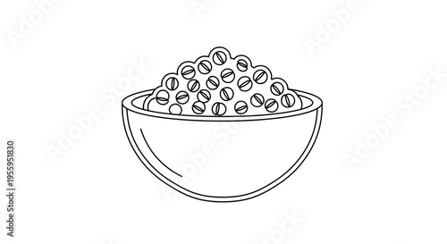 Simple Line Drawing of Caviar in a Bowl