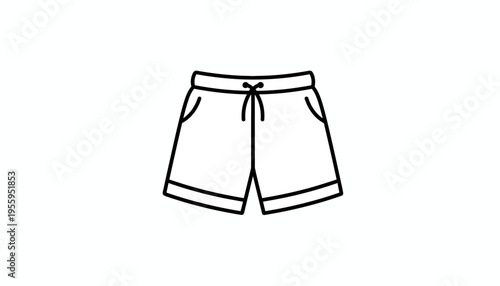 Simple Line Drawing of Casual Shorts with Drawstring and Pockets