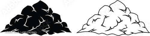 Black and white illustration of two piles of rocks Vector