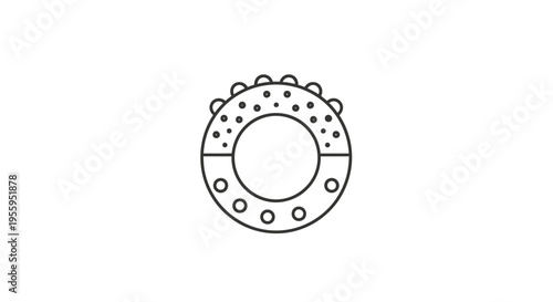 Simple Line Icon of a Baby Teether Toy, Ring Shape with Dots and Circles