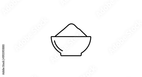 Simple line icon of a bowl filled with powder or flour, isolated on white background