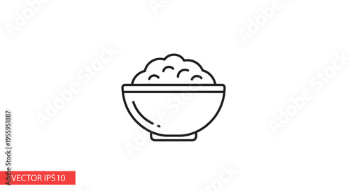 Simple Line Icon of a Bowl of Rice