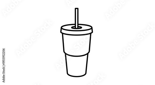 Simple Line Art Icon of a Tumbler Cup with Straw
