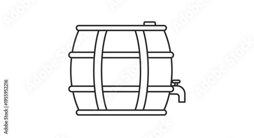Simple Line Art Icon of a Wooden Barrel with a Tap