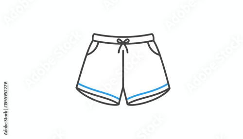 Simple Line Art Icon of Blue Striped Athletic Shorts with Drawstring