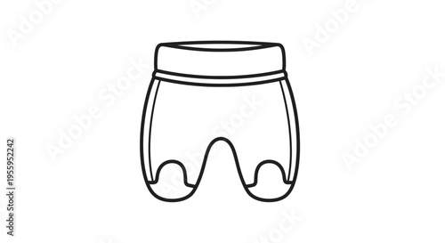 Simple line art icon of boxing shorts, minimalist design, isolated on white background