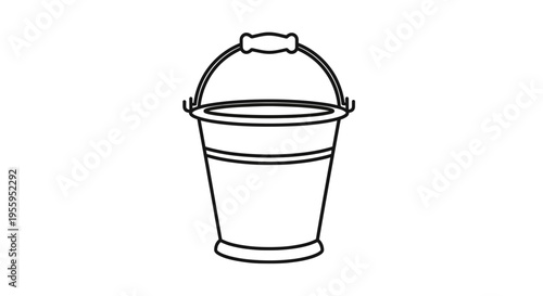 Simple Line Art Illustration of a Classic Metal Pail with Handle