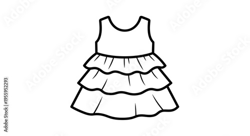 Simple Line Art Illustration of a Ruffled Baby Dress