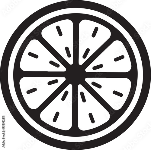 Citrus fruit slice icon, black silhouette on transparent background, graphic representation of a juicy orange or lemon segment