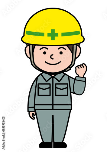 嬉しそうにガッツポーズをする現場の作業員のベクターイラスト