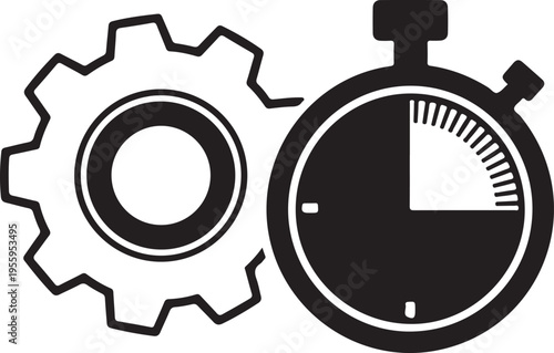 Efficiency and productivity with gear and stopwatch icon, representing time management and operational processes