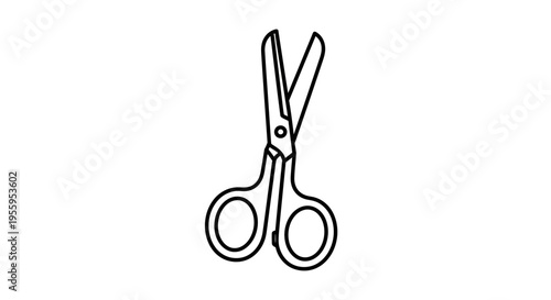 Simple Black and White Line Art Illustration of Open Scissors