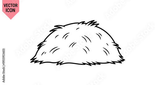 Simple black and white line drawing of a haystack, vector icon